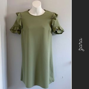 🏝️ Zara Ruffled Cold Shoulder Mini A-line Dress Green